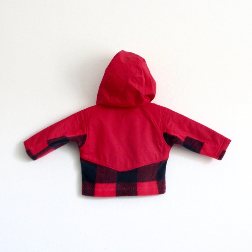 NEW! Baby COLUMBIA Steens Mountain Overlay Hooded Fleece Jacket Red Plaid 3-6 M - Picture 4 of 8